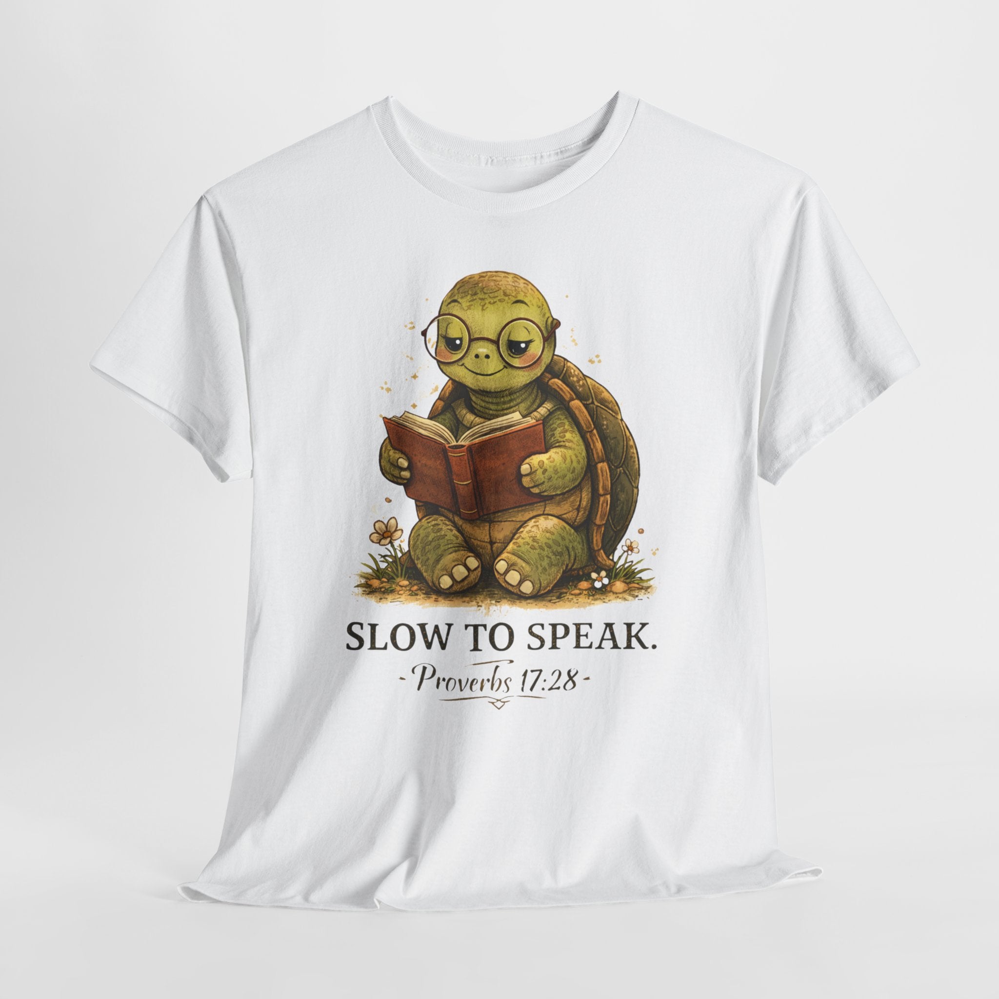 Slow to Speak Proverbs 17:28 Christian Shirt – Cute Turtle Bible Verse Tee – Faith Wisdom Graphic Shirt