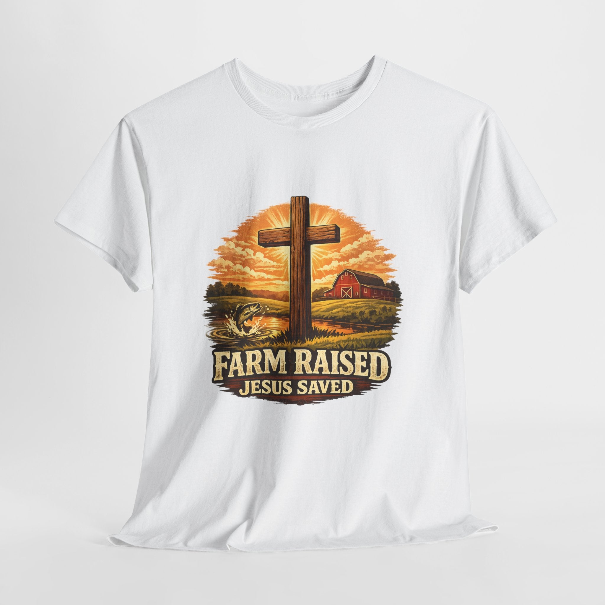 Farm Raised Jesus Saved Shirt | Christian Country T-Shirt | Faith Farm Life Graphic Tee | Rustic Christian Apparel