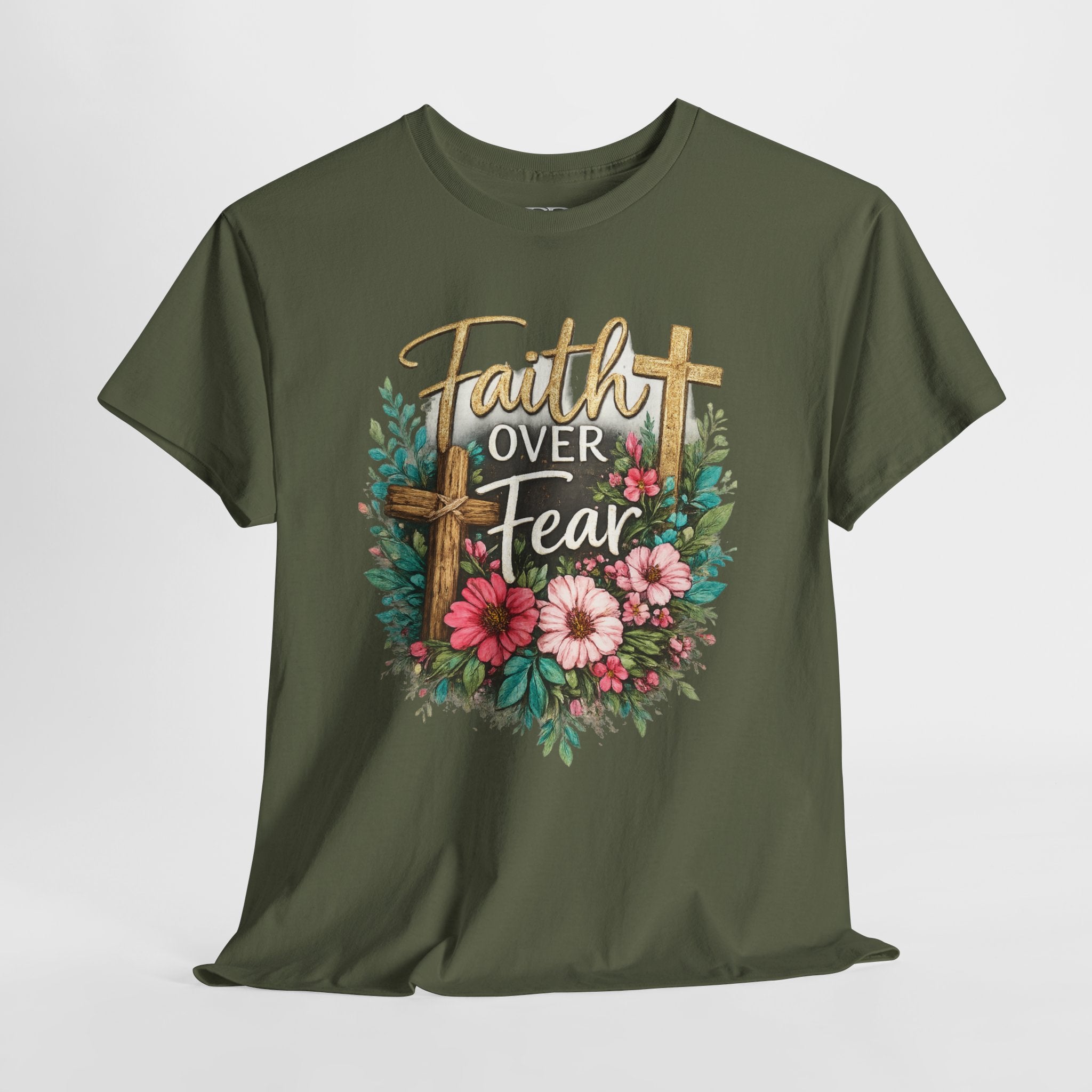 Faith Over Fear Christian Shirt – Floral Cross Faith Tee – Inspirational Christian Graphic Shirt for Women