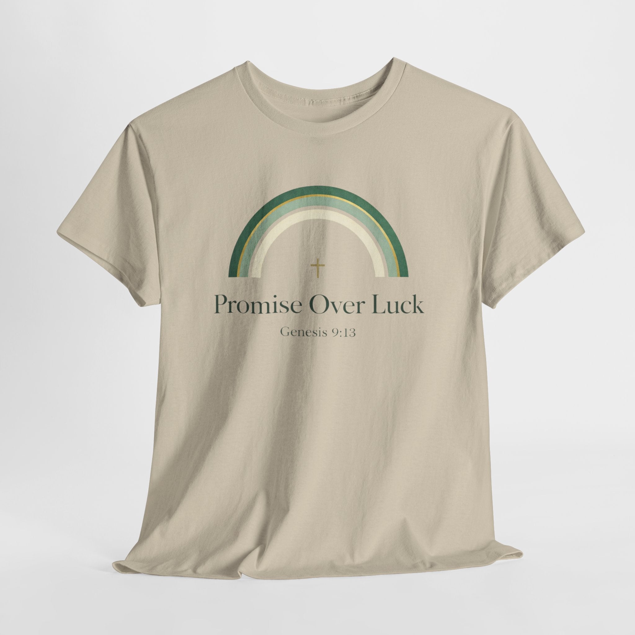 Promise Over Luck Christian Shirt – Genesis 9:13 Faith Based Rainbow T-Shirt – St. Patrick’s Day Christian Apparel for Women & Men