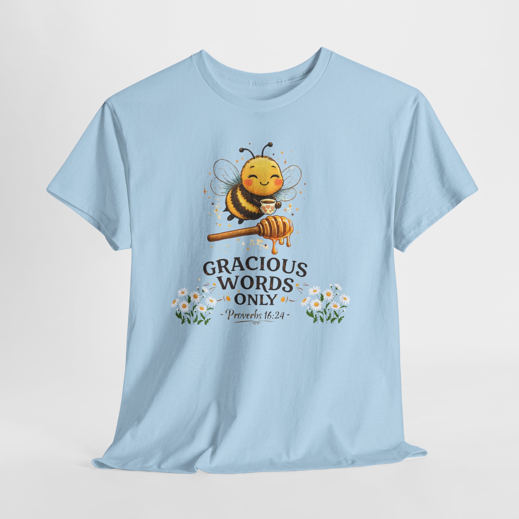 Gracious Words Only Proverbs 16:24 Christian Shirt – Cute Bee Bible Verse Tee – Kindness Faith Graphic Shirt