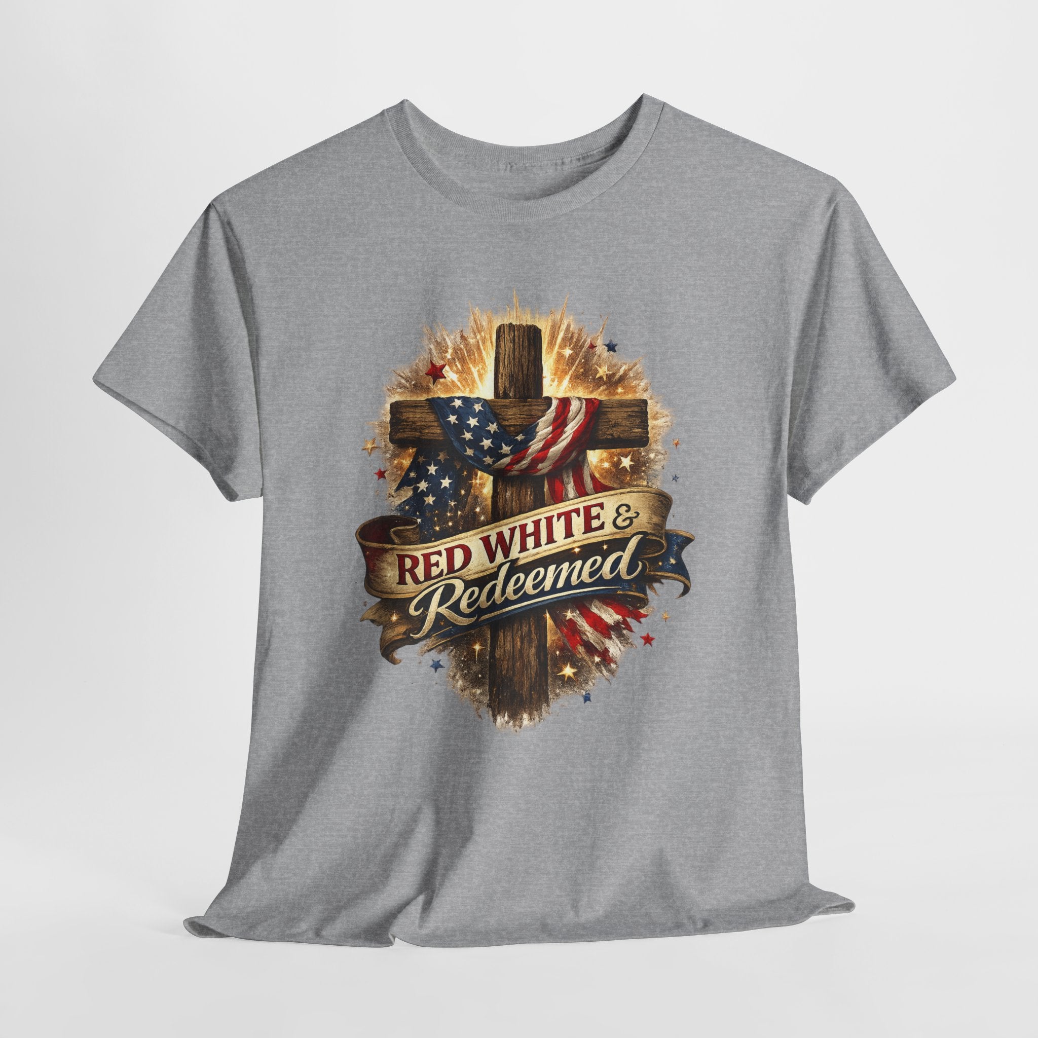 Red White & Redeemed Christian Patriotic Shirt, American Flag Cross Faith Tee, 4th of July Jesus Graphic T-Shirt