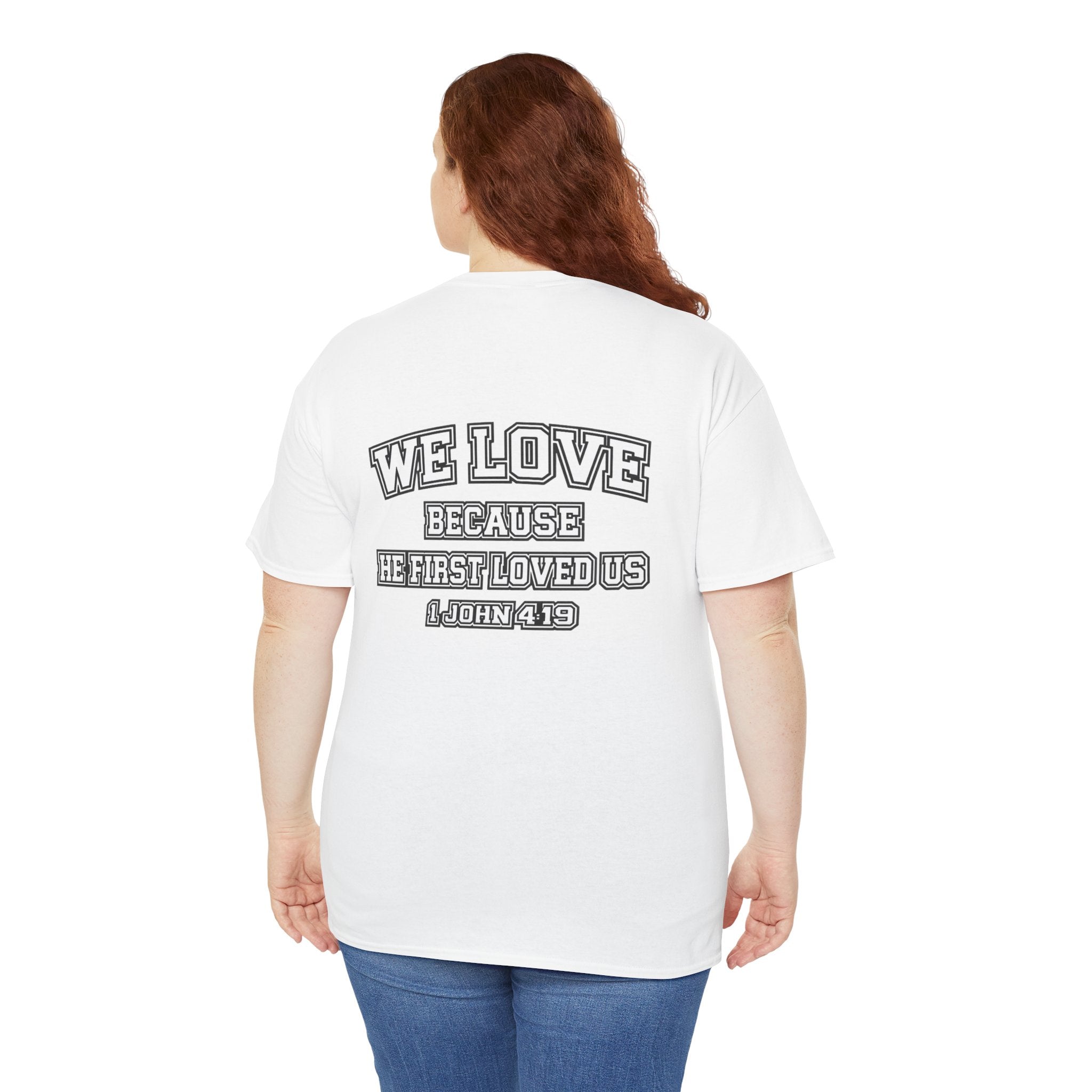 Wifey Est 2/27/23 Shirt – Christian Wife Tee – 1 John 4:19 Bible Verse on Back – Faith Based Anniversary Gift for Her
