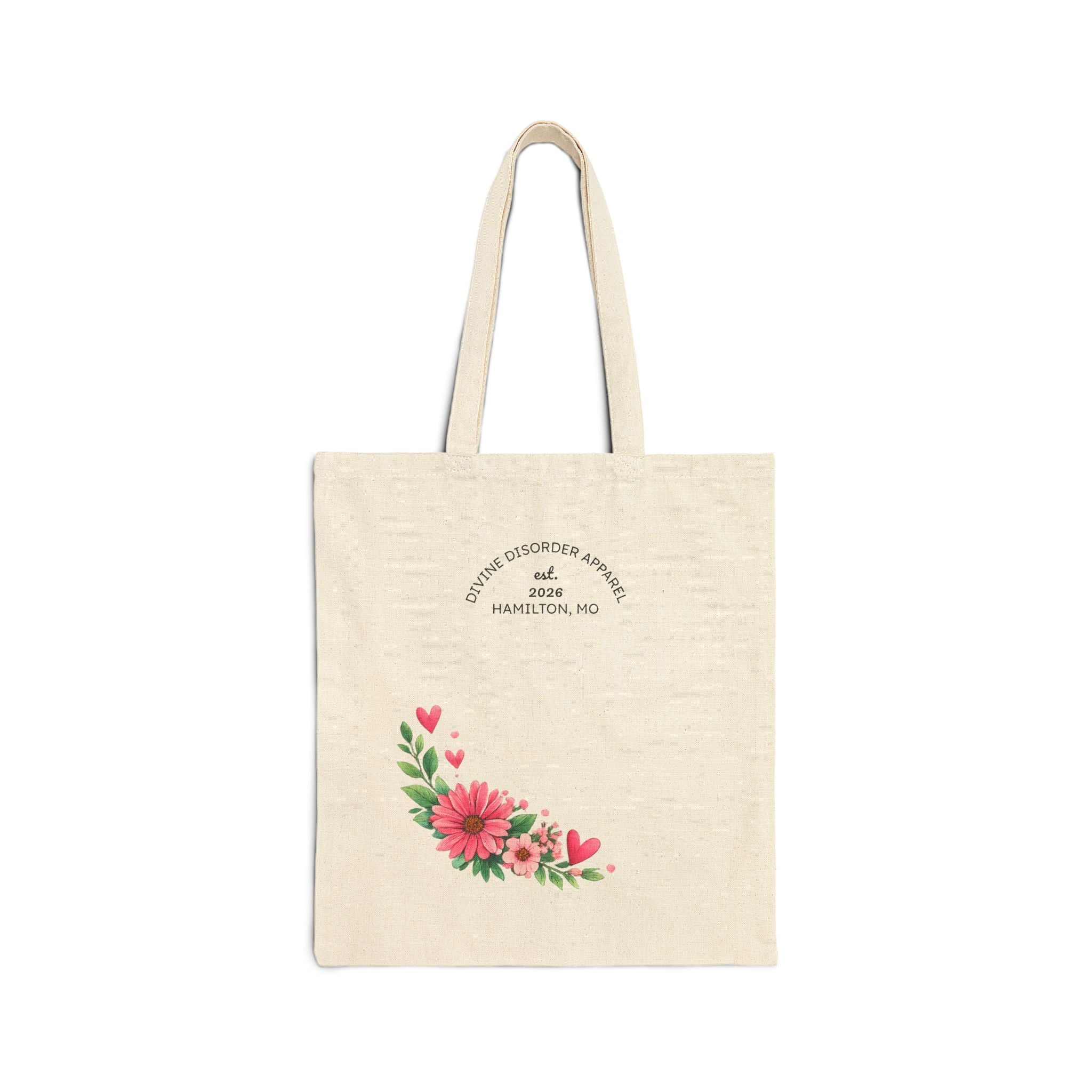 Christian Floral Tote Bag – Faith Inspired Canvas Tote – Church Bible Study Bag – Divine Disorder Apparel Tote