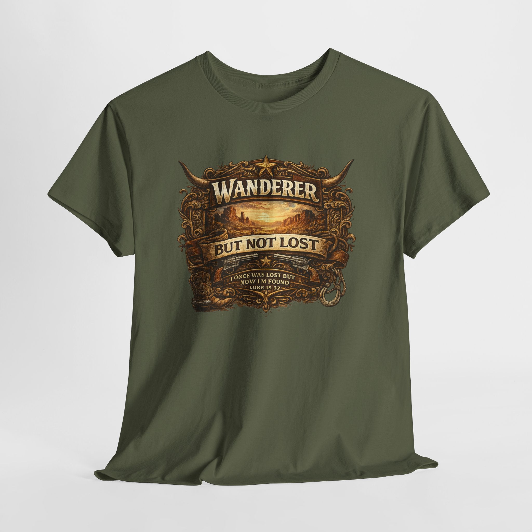 Wanderer But Not Lost Christian Shirt – Luke 15:32 Faith Western Graphic Tee – Christian Cowboy Faith Shirt