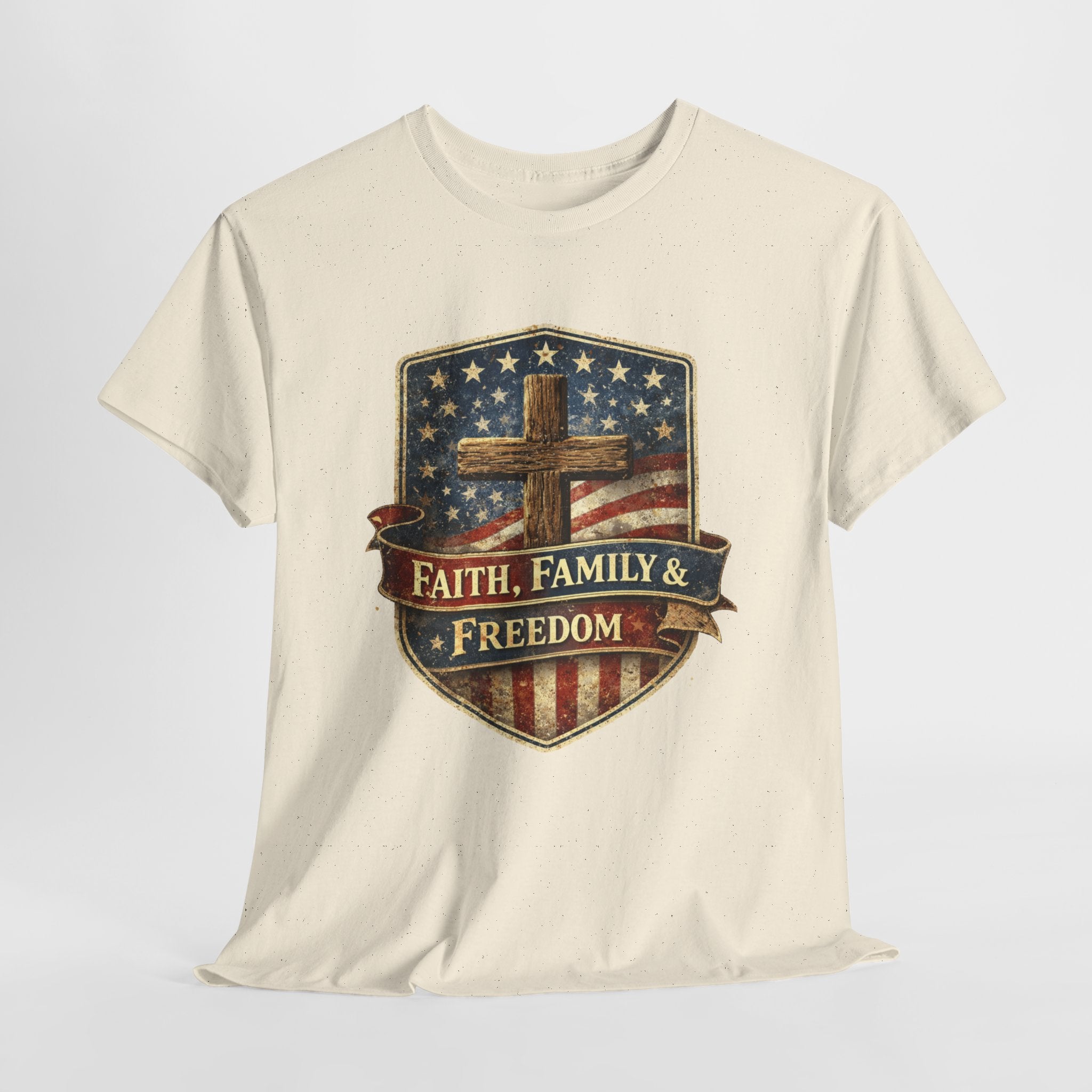 Faith Family Freedom Patriotic Christian Shirt, American Flag Cross Tee, USA Faith Based 4th of July T-Shirt