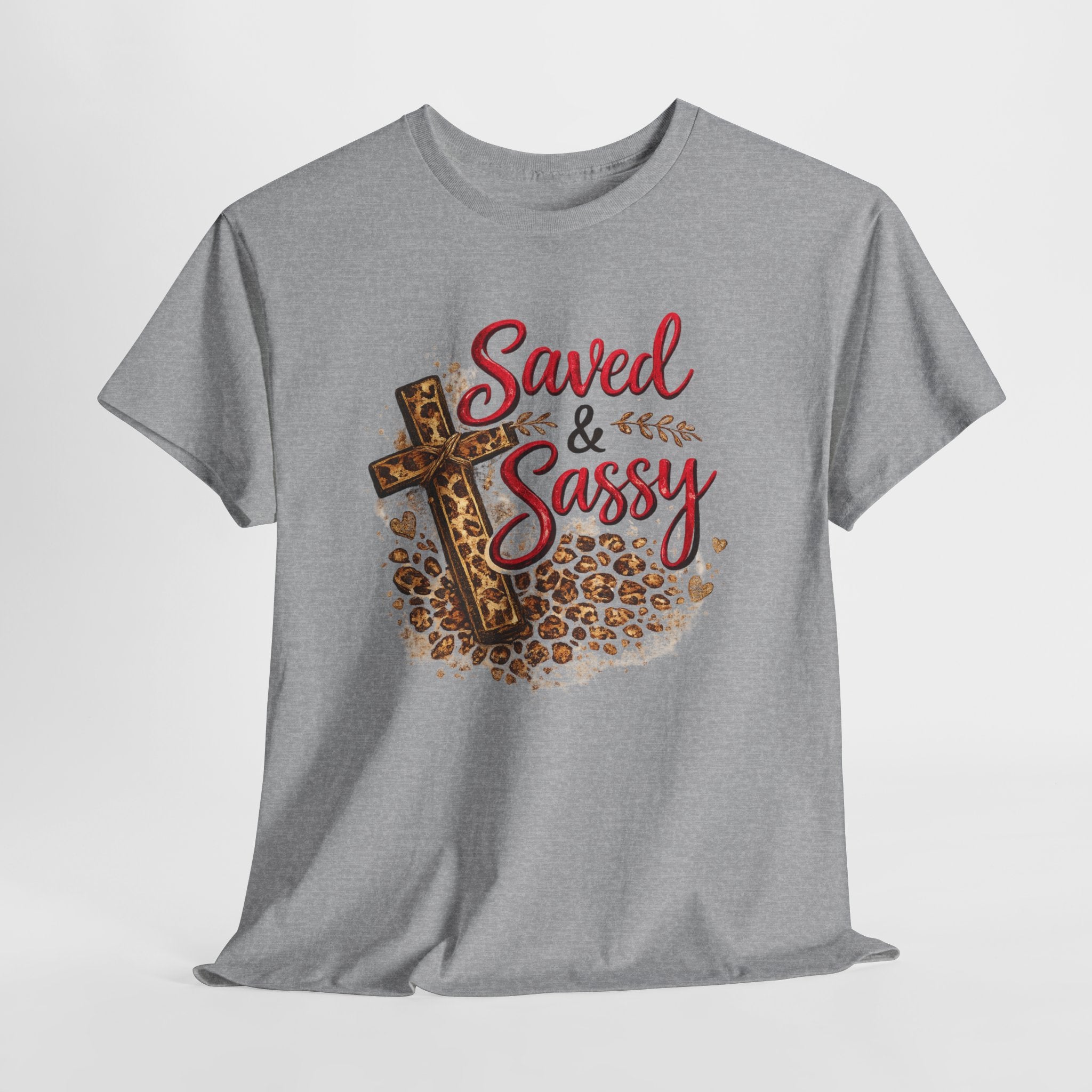 Saved and Sassy Christian Shirt – Funny Faith Women’s Tee – Leopard Cross Christian Graphic Shirt