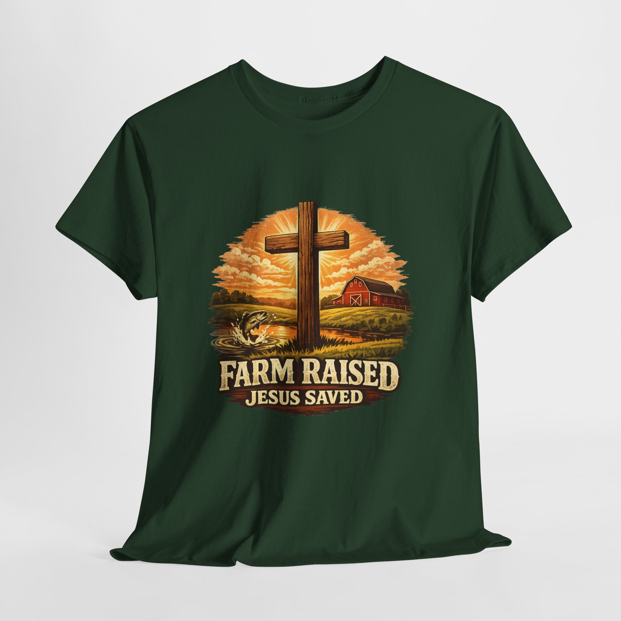 Farm Raised Jesus Saved Shirt | Christian Country T-Shirt | Faith Farm Life Graphic Tee | Rustic Christian Apparel