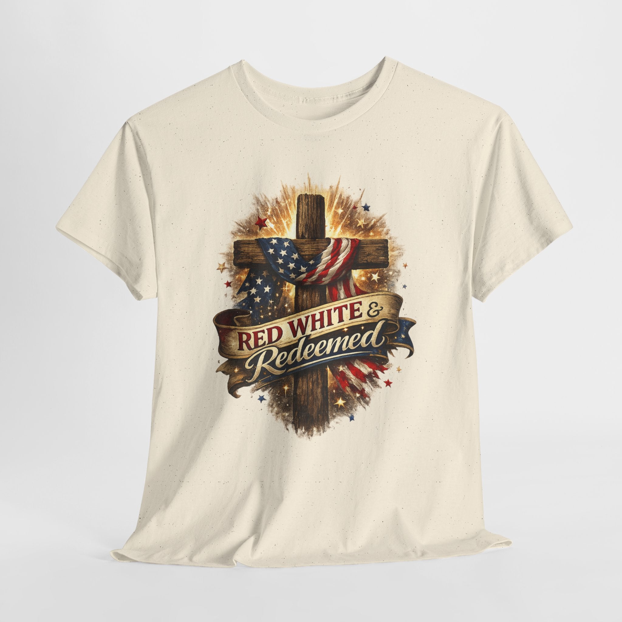 Red White & Redeemed Christian Patriotic Shirt, American Flag Cross Faith Tee, 4th of July Jesus Graphic T-Shirt