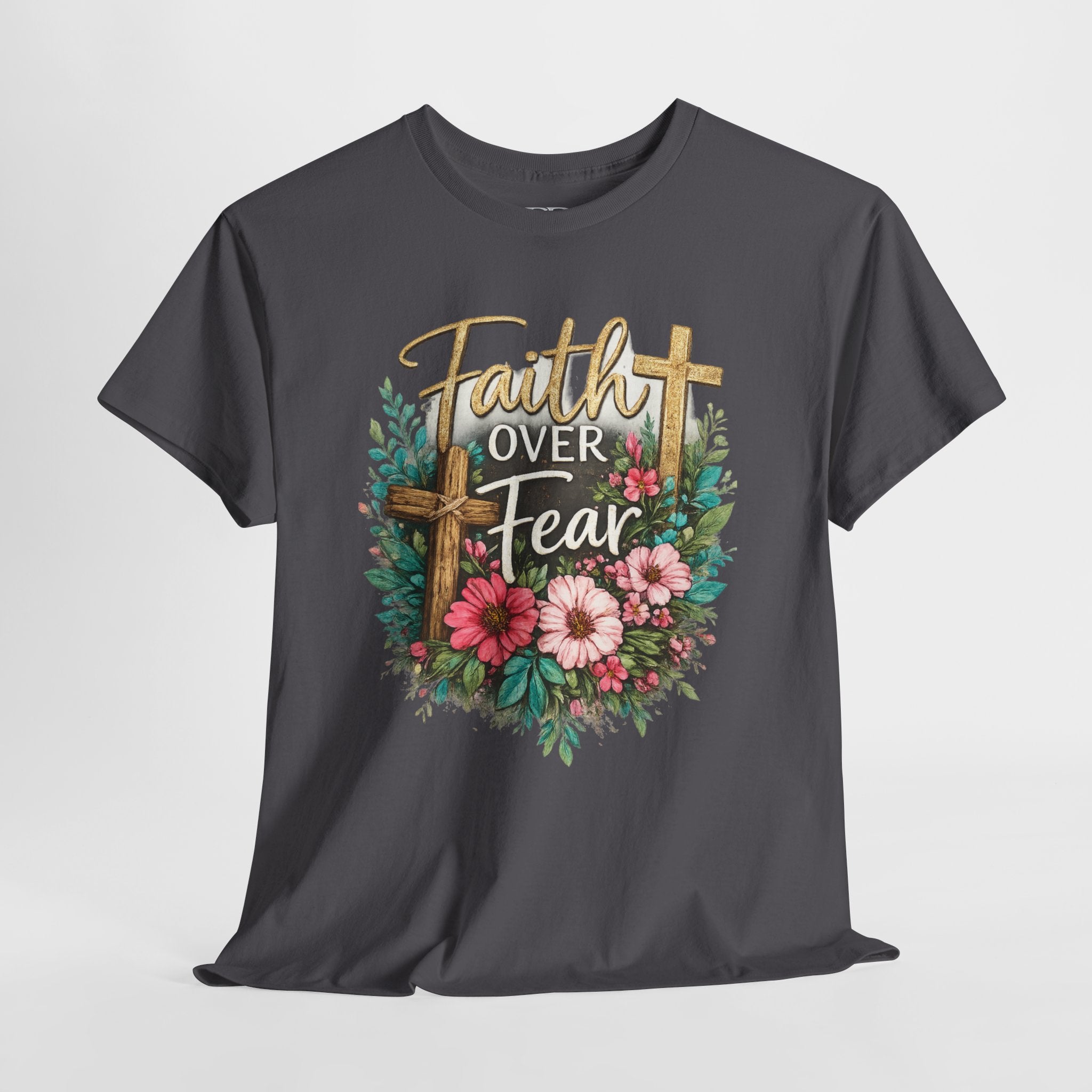 Faith Over Fear Christian Shirt – Floral Cross Faith Tee – Inspirational Christian Graphic Shirt for Women