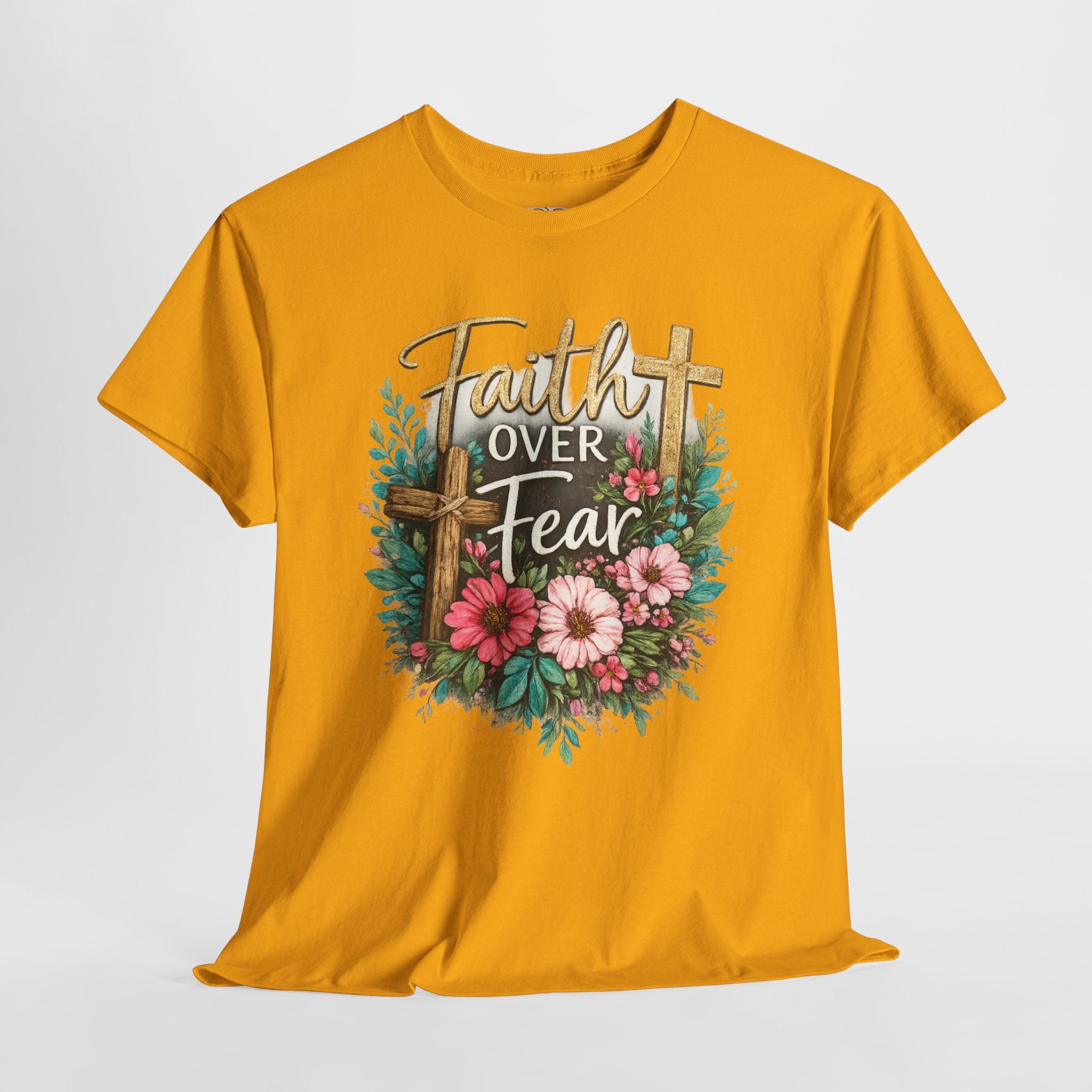Faith Over Fear Christian Shirt – Floral Cross Faith Tee – Inspirational Christian Graphic Shirt for Women