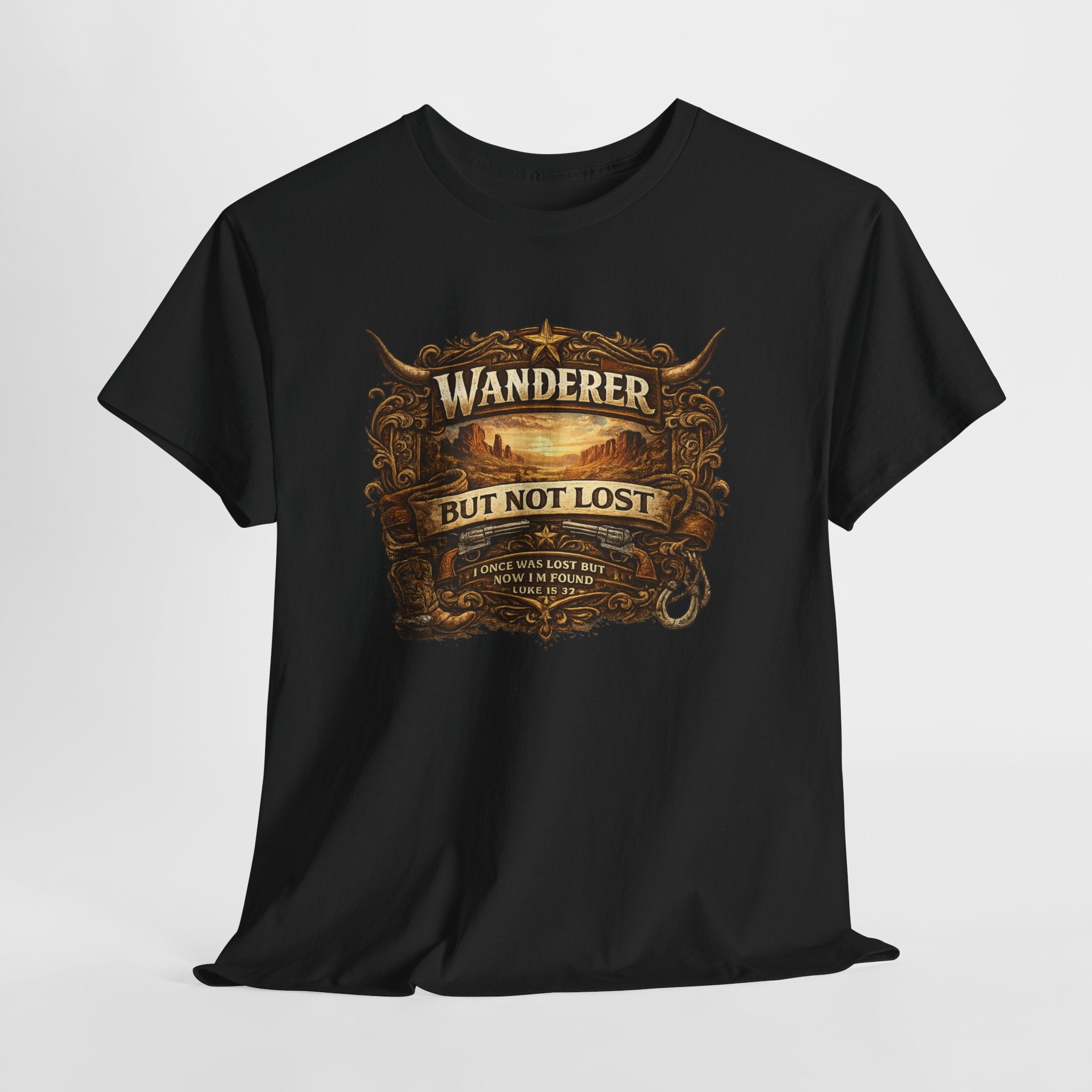 Wanderer But Not Lost Christian Shirt – Luke 15:32 Faith Western Graphic Tee – Christian Cowboy Faith Shirt