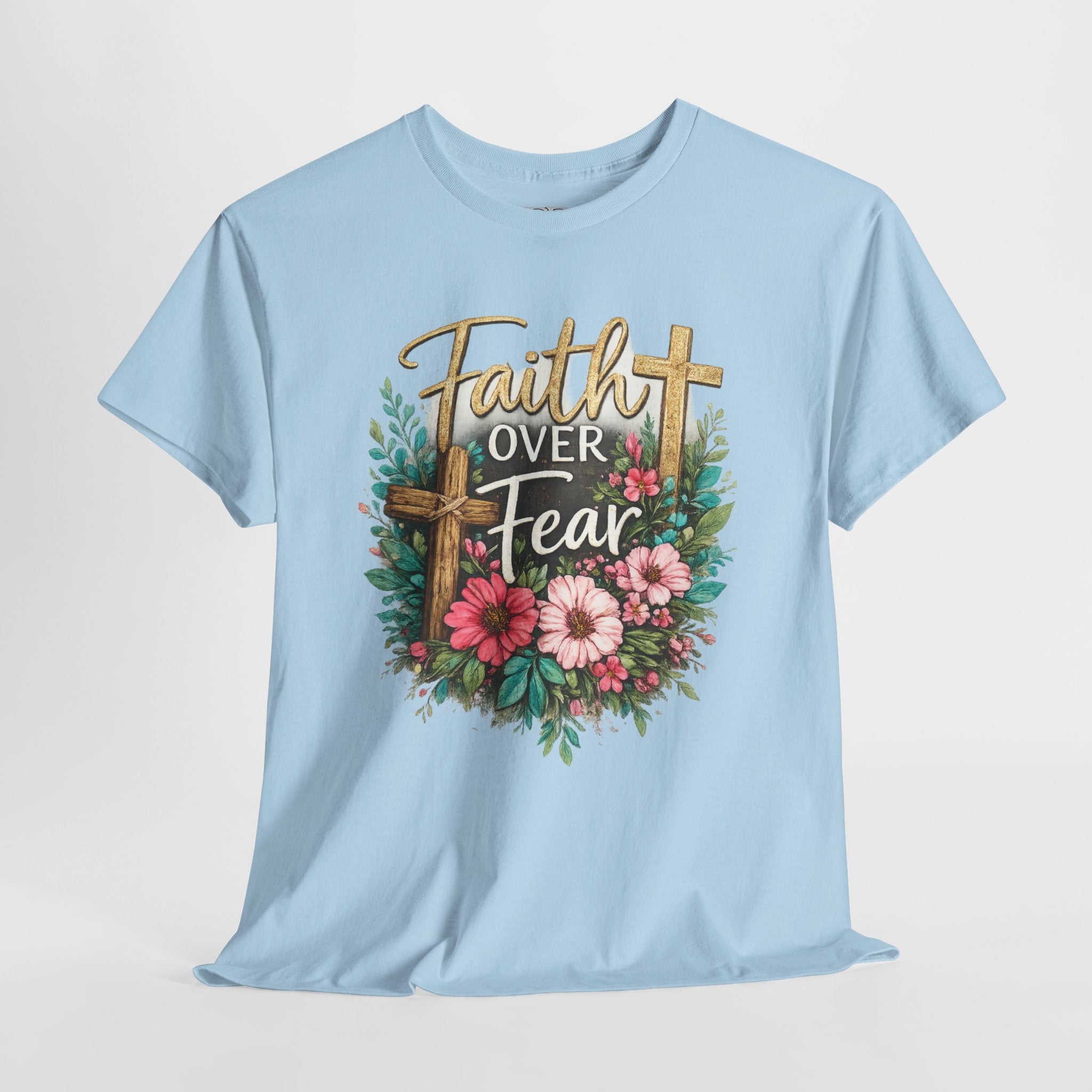 Faith Over Fear Christian Shirt – Floral Cross Faith Tee – Inspirational Christian Graphic Shirt for Women