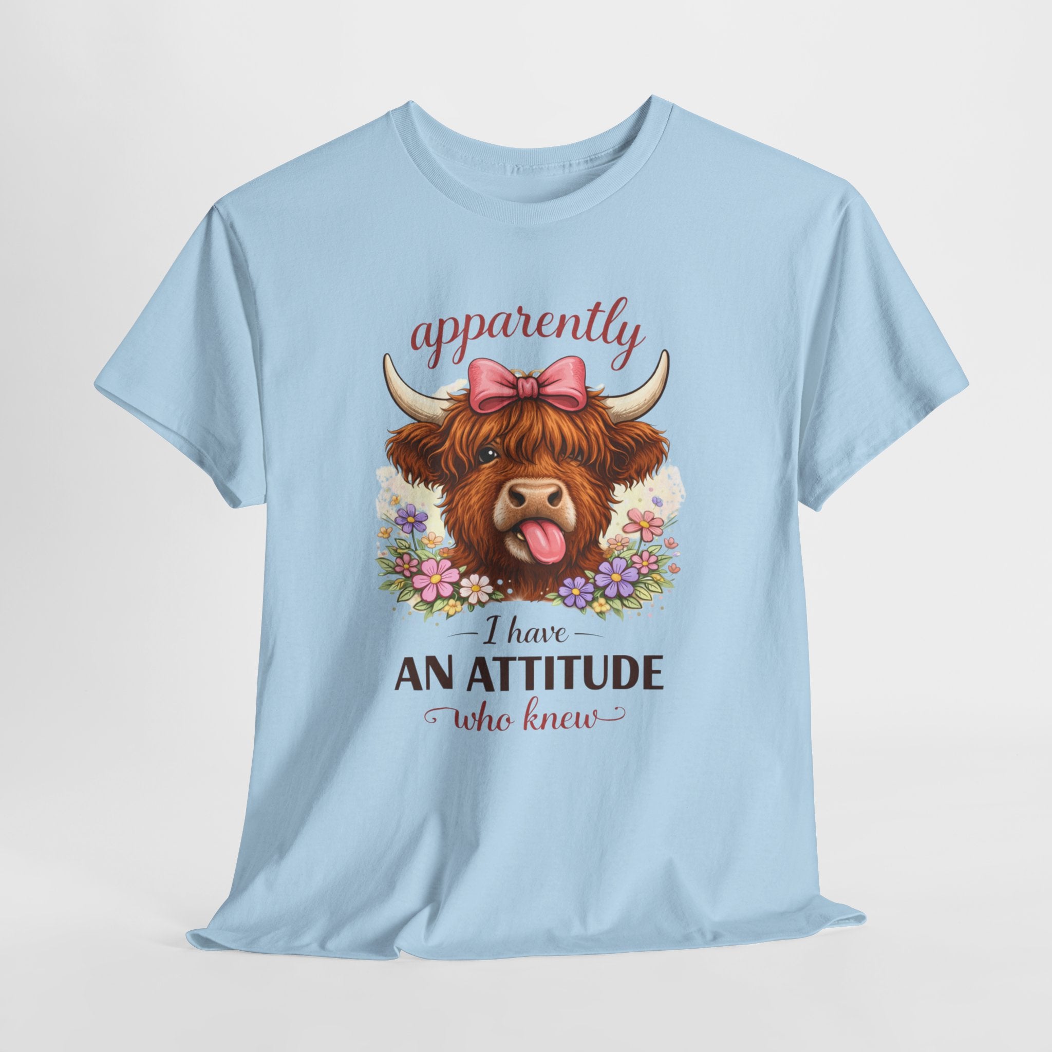 Apparently I Have an Attitude Shirt – Funny Highland Cow Graphic Tee, Cute Sassy Cow T-Shirt for Women