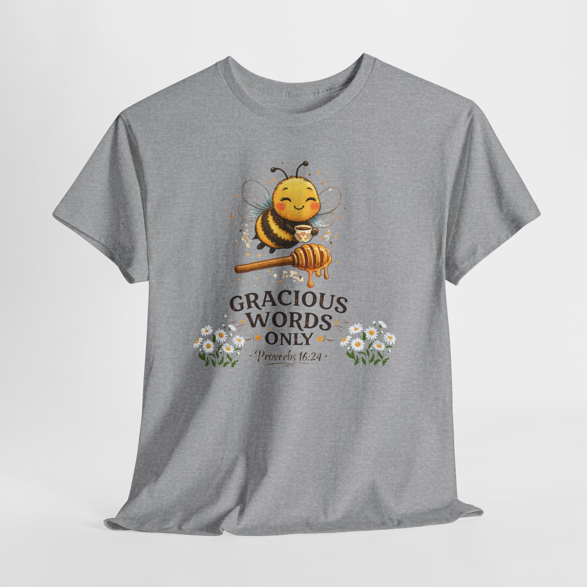Gracious Words Only Proverbs 16:24 Christian Shirt – Cute Bee Bible Verse Tee – Kindness Faith Graphic Shirt