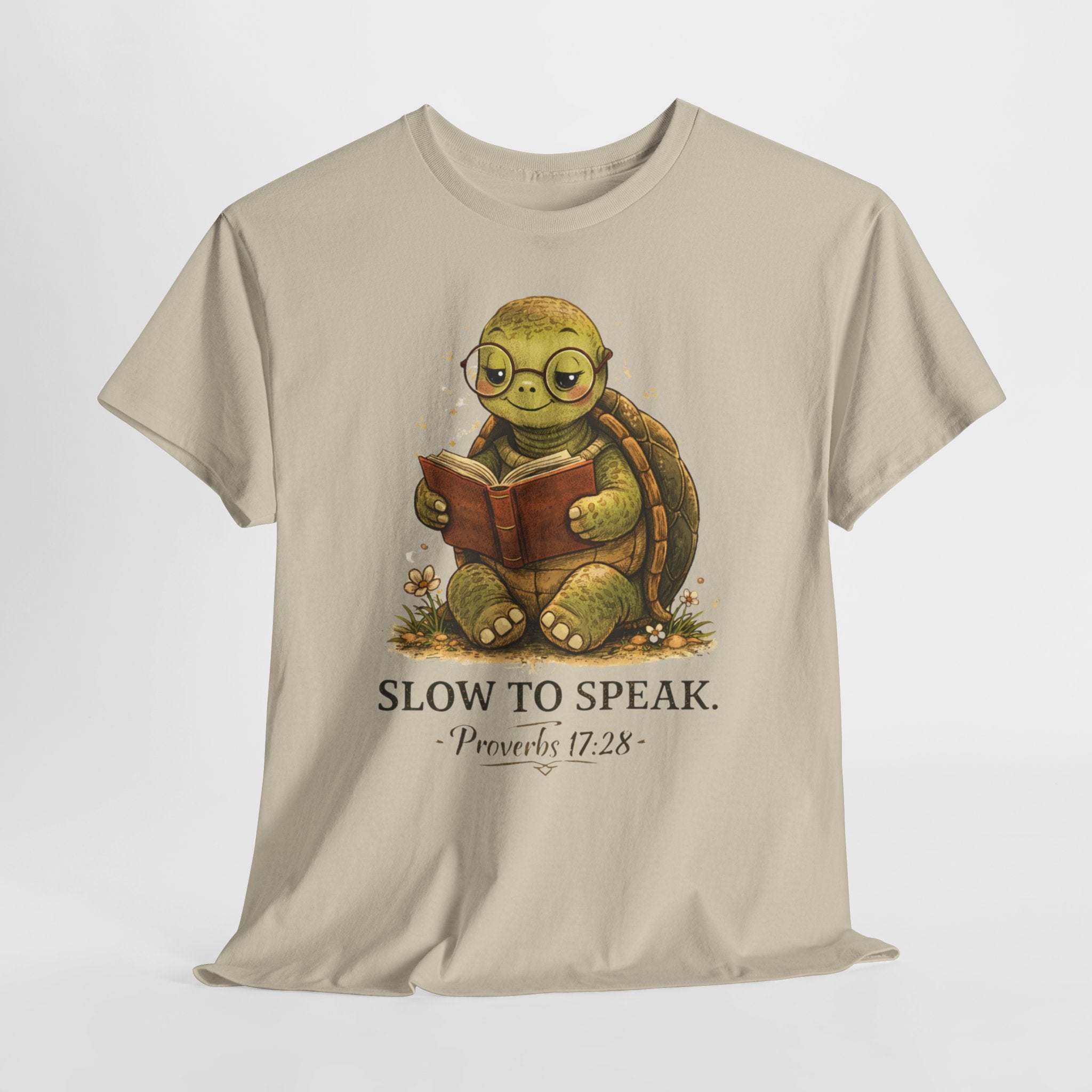 Slow to Speak Proverbs 17:28 Christian Shirt – Cute Turtle Bible Verse Tee – Faith Wisdom Graphic Shirt