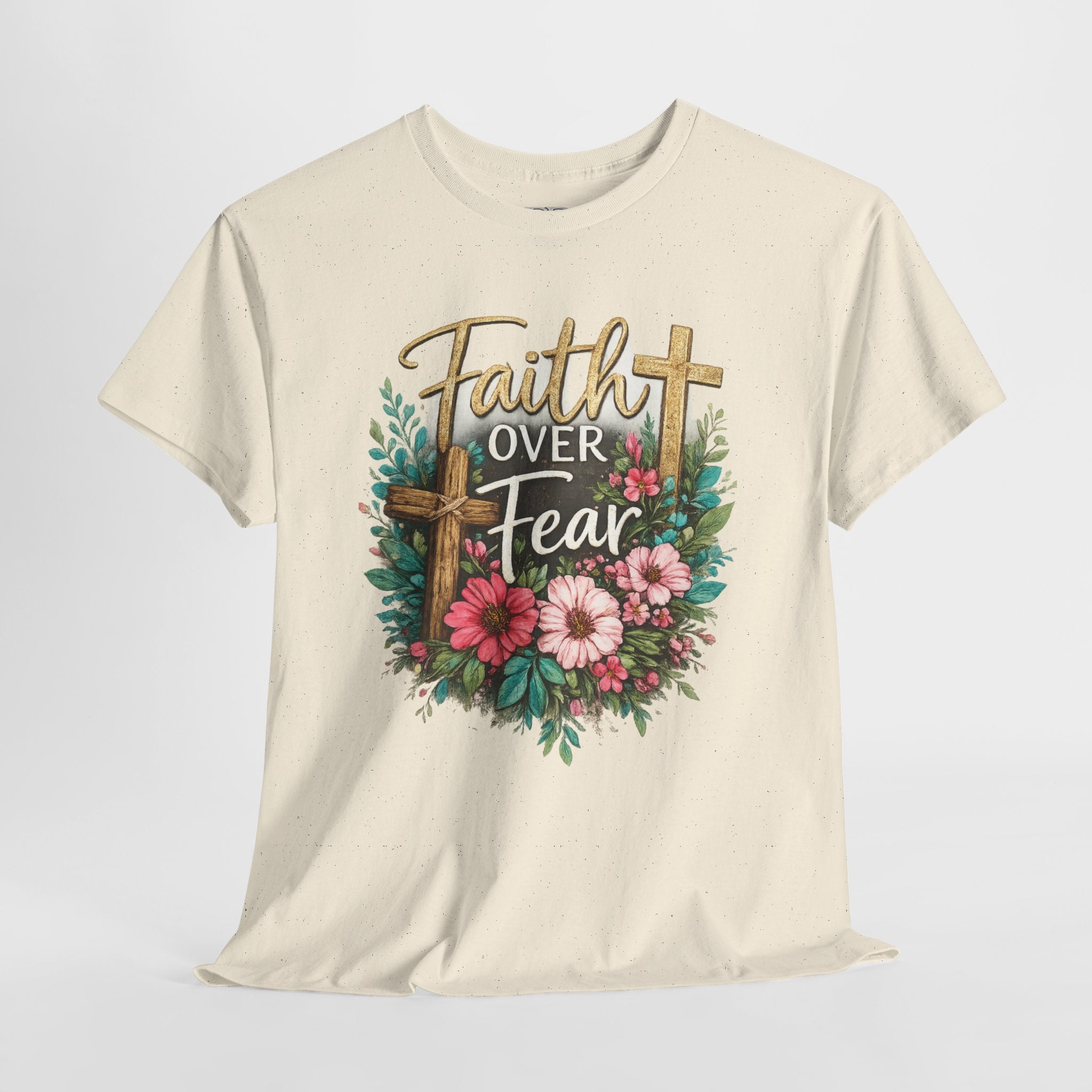 Faith Over Fear Christian Shirt – Floral Cross Faith Tee – Inspirational Christian Graphic Shirt for Women