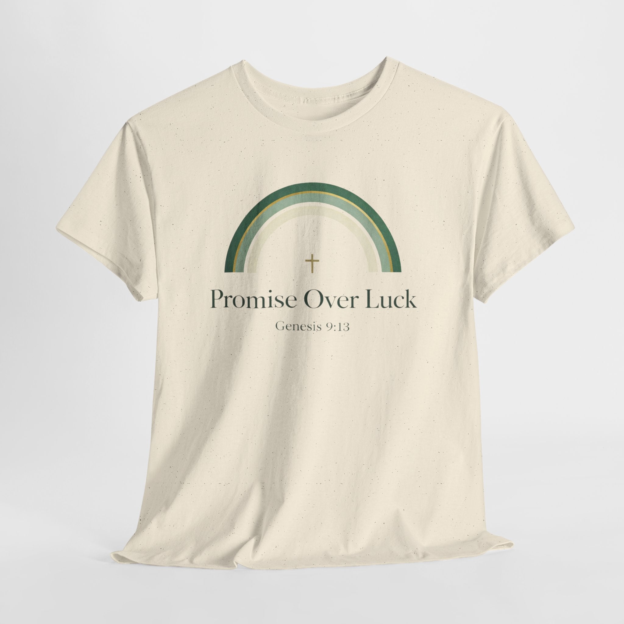 Promise Over Luck Christian Shirt – Genesis 9:13 Faith Based Rainbow T-Shirt – St. Patrick’s Day Christian Apparel for Women & Men