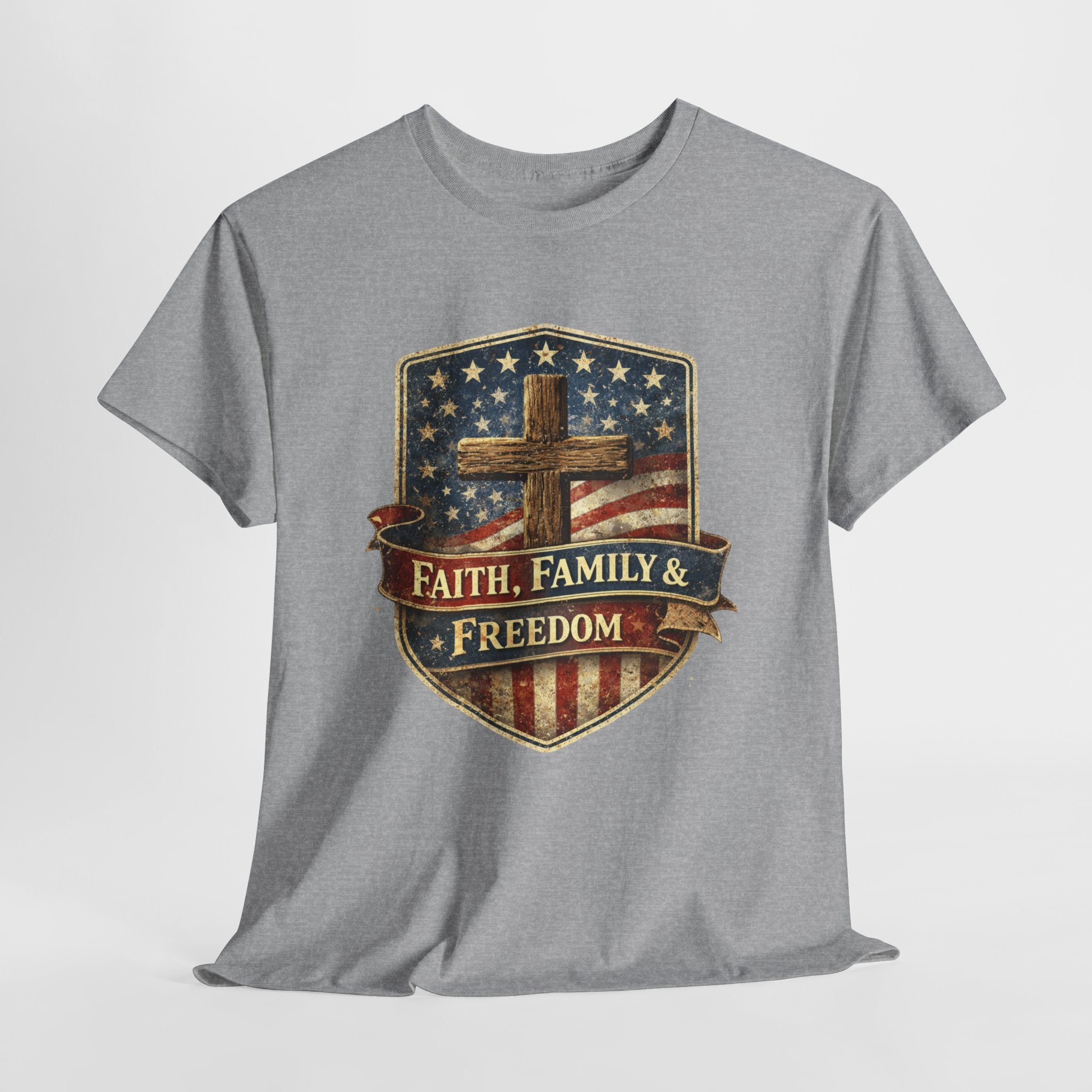 Faith Family Freedom Patriotic Christian Shirt, American Flag Cross Tee, USA Faith Based 4th of July T-Shirt