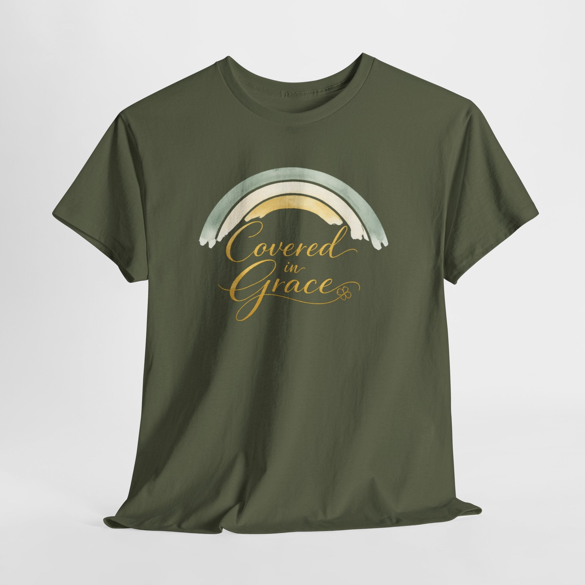 Covered in Grace Shirt | Christian Women’s T-Shirt | Faith Based Apparel | Inspirational Religious Tee | Emerald Green Gold Christian Gift