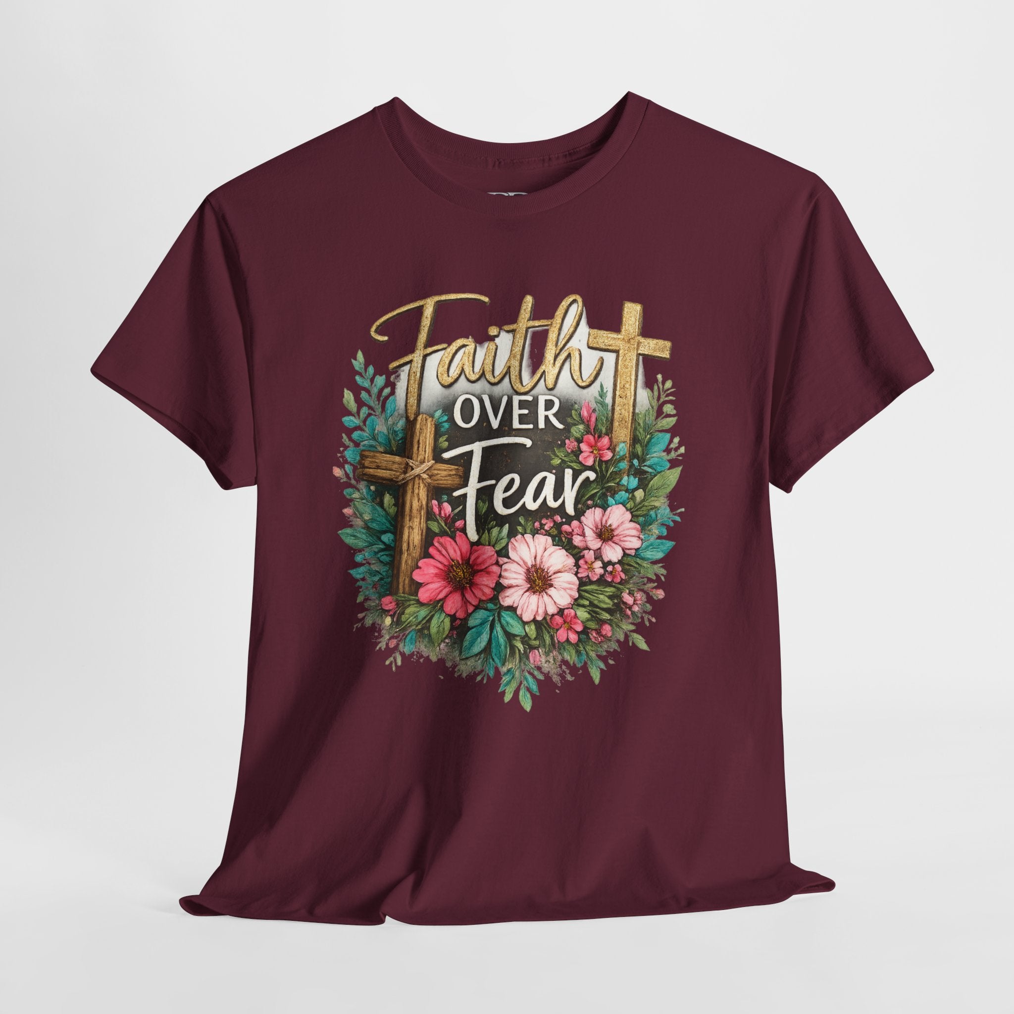 Faith Over Fear Christian Shirt – Floral Cross Faith Tee – Inspirational Christian Graphic Shirt for Women