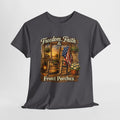 Freedom Faith Front Porch Patriotic Shirt, Christian Country Porch Life Tee, Rustic American Flag Rocking Chair T-Shirt